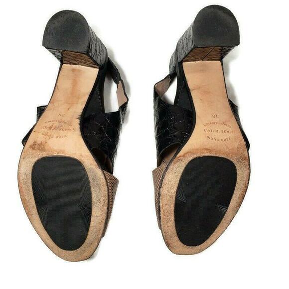 Anyi Lu‎ Sling Back Sandals 8 38 Womens Black Tan Leather Handmade Chunky Heel - Picture 8 of 11